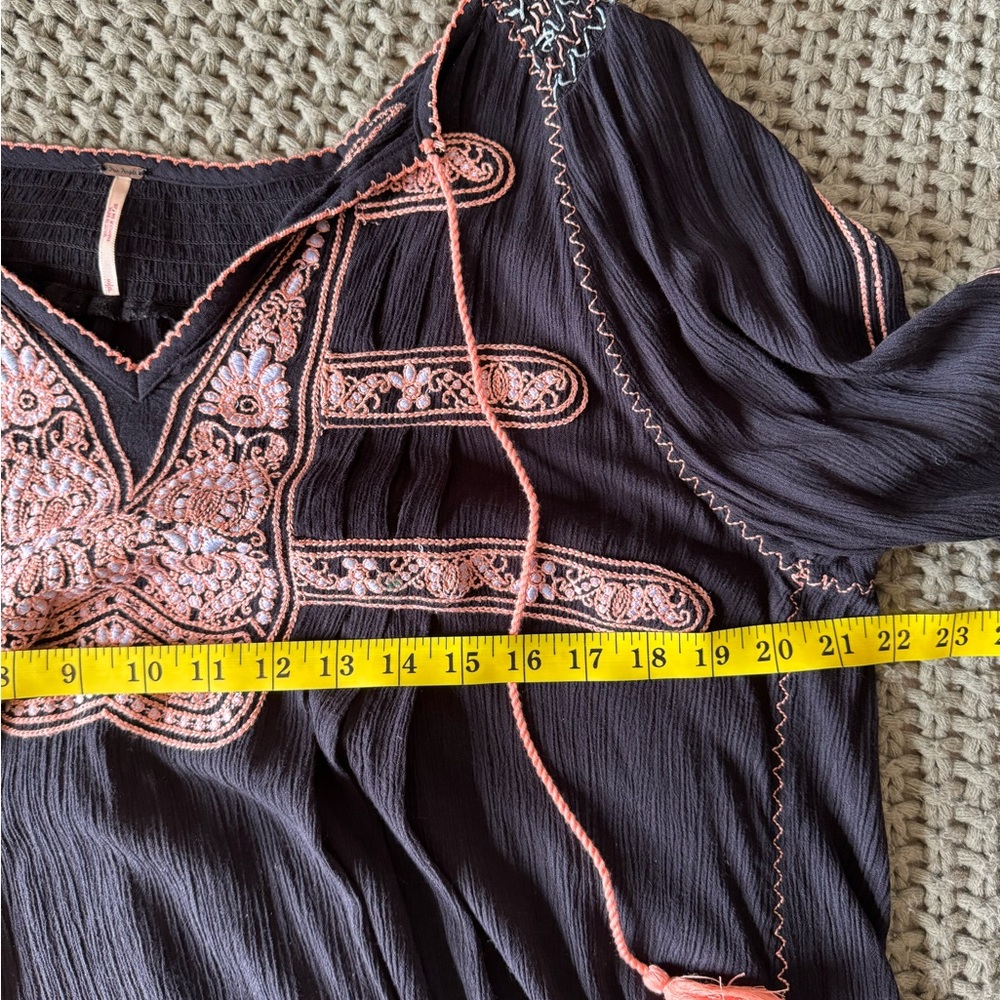Free People S Black Wind Willow Boho Long Sleeve Dress - Picture 10 of 12